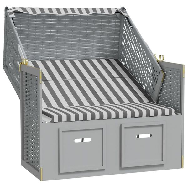 vidaXL Strandkorb avec auvent R&eacute;sine tress&eacute;e et bois solide Gris blanc