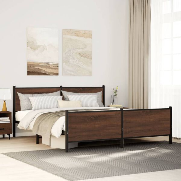 vidaXL Cadre de lit en m&eacute;tal sans matelas ch&ecirc;ne marron 193x203 cm