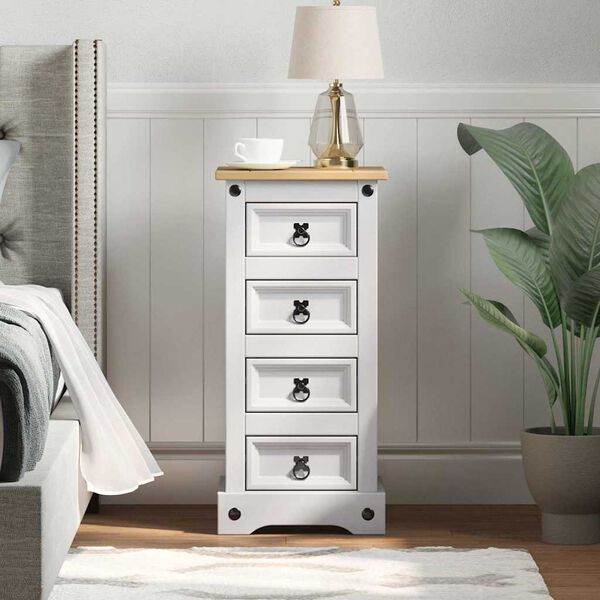 vidaXL Table de chevet avec tiroir Blanc 35 x 32,5 x 74 cm Pin massif