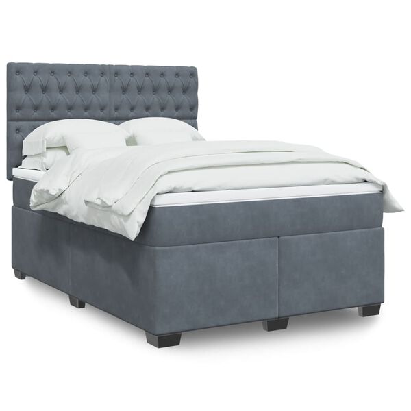 vidaXL Sommier &agrave; lattes de lit et matelas Gris fonc&eacute; 140x200cm Velours