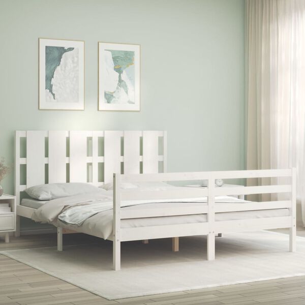 vidaXL Cadre de lit sans matelas blanc bois de pin massif