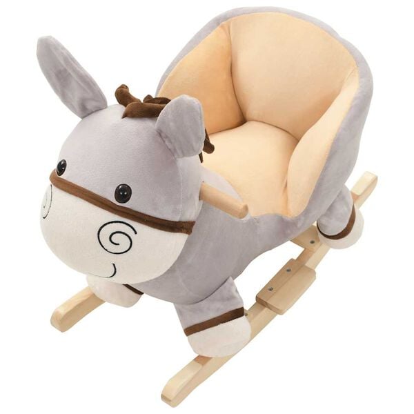 vidaXL &Acirc;ne &agrave; bascule avec dossier Peluche 60x32x55 cm Gris