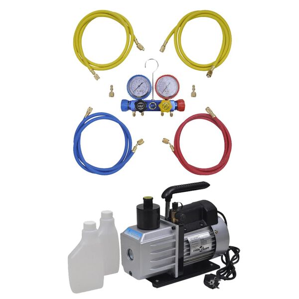 vidaXL Pompe &agrave; vide 50 L/min avec manom&egrave;tre &agrave; 4 voies en kit d'outils