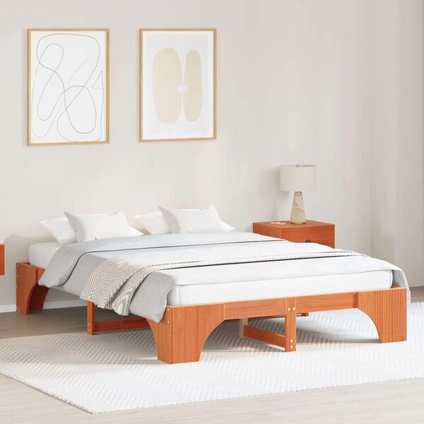 vidaXL Cadre de lit Brun cire 140 x 200 cm Pin massif