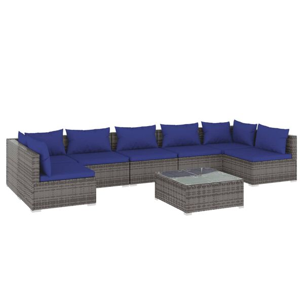 vidaXL Salon de jardin 8 pcs avec coussins R&eacute;sine tress&eacute;e Gris