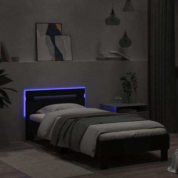 vidaXL Cadre de lit sans matelas avec lumières LED noir 75x190 cm
