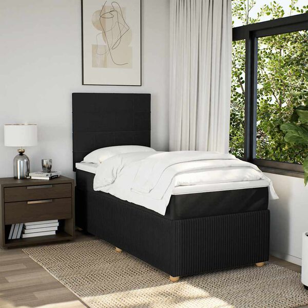 vidaXL Sommier &agrave; lattes de lit avec matelas Noir 90x190 cm Tissu