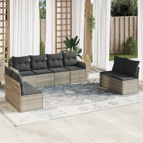 vidaXL Salon de jardin 8 pcs avec coussins gris clair r&eacute;sine tress&eacute;e