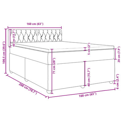 vidaXL Sommier à lattes de lit avec matelas Taupe 160x200 cm Tissu