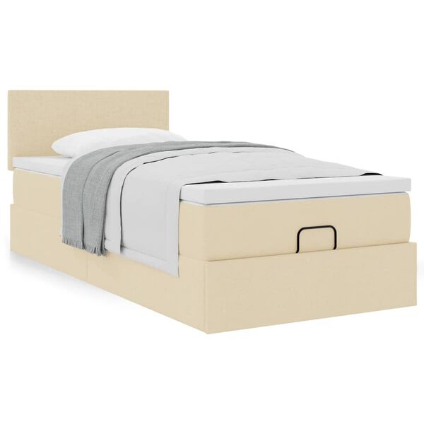 vidaXL Lit ottoman avec matelas cr&egrave;me 90x200 cm tissu