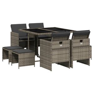 vidaXL Ensemble &agrave; manger de jardin 9 pcs coussins gris r&eacute;sine tress&eacute;e