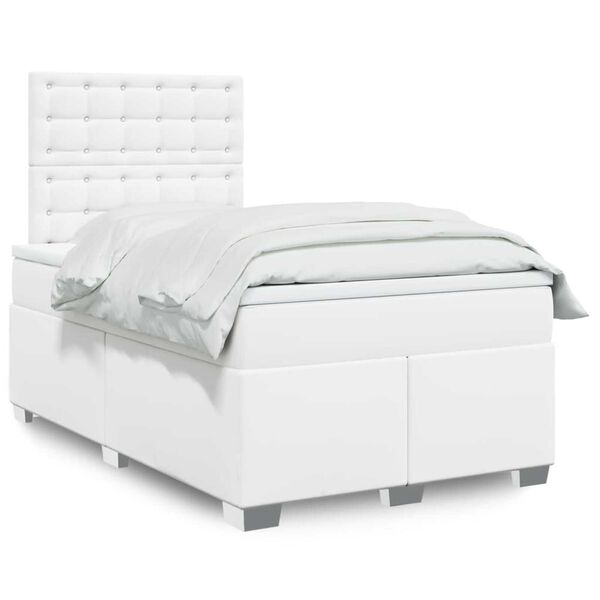 vidaXL Sommier &agrave; lattes de lit avec matelas blanc 120x190cm similicuir