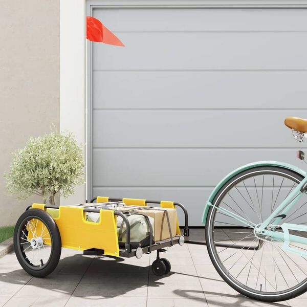 vidaXL Remorque de v&eacute;lo jaune tissu oxford et fer