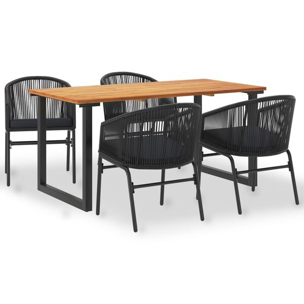 vidaXL Ensemble &agrave; manger d'ext&eacute;rieur 5 pcs Acacia solide et rotin PVC