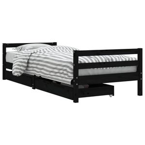 vidaXL Cadre de lit enfant tiroirs noir 80x200 cm bois de pin massif