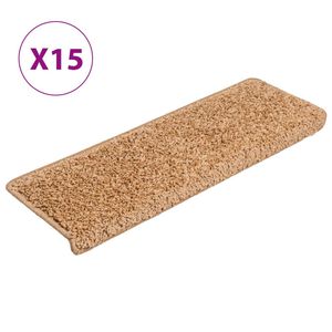 vidaXL Tapis d'escalier 15 pi&egrave;ces 65 x 21 x 4 cm Beige Bord rectangulaire