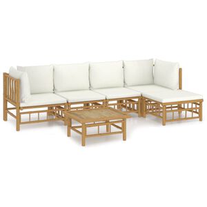 vidaXL Salon de jardin 6 pcs avec coussins blanc cr&egrave;me bambou