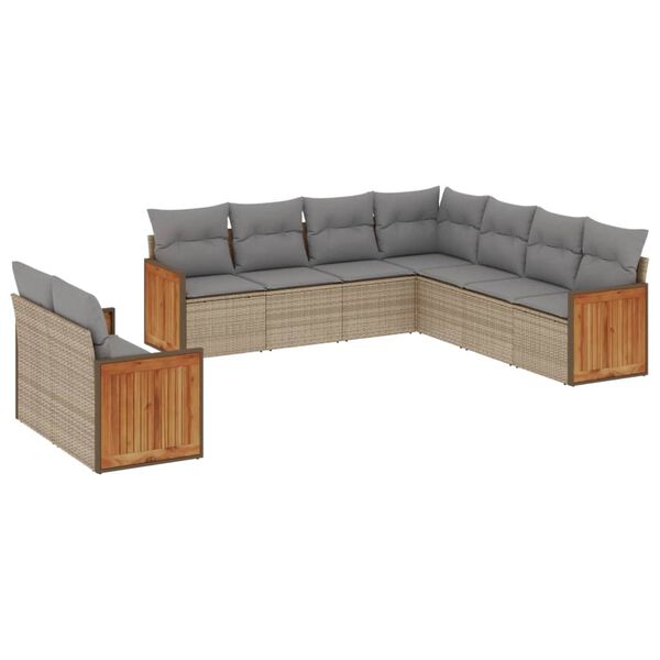vidaXL Salon de jardin avec coussins 9 pcs beige r&eacute;sine tress&eacute;e
