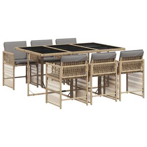 vidaXL Ensemble &agrave; manger de jardin coussins 7 pcs m&eacute;lange beige rotin