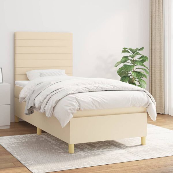 vidaXL Sommier &agrave; lattes de lit avec matelas Cr&egrave;me 100x200 cm Tissu