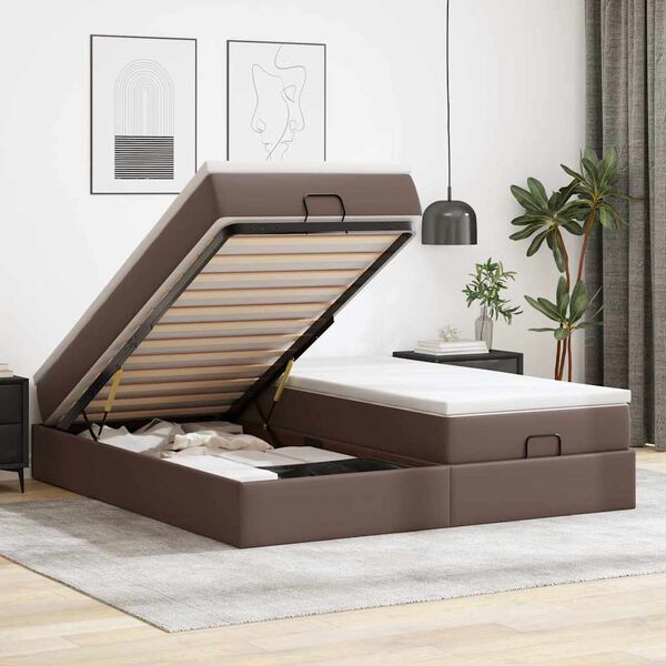 VidaXL Cadre de lit ottoman avec matelas marron 200x200 cm similicuir