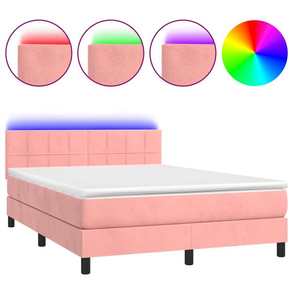 vidaXL Sommier &agrave; lattes de lit avec matelas et LED Rose 140x190 cm