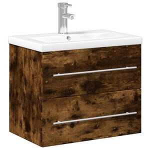 vidaXL Armoire lavabo de salle de bain avec bassin int&eacute;gr&eacute; ch&ecirc;ne fum&eacute;