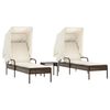 vidaXL Chaises longues lot de 2 et auvents et table marron poly rotin
