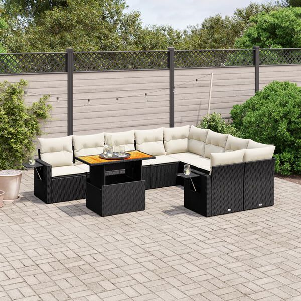 vidaXL Salon de jardin 10 pcs avec coussins noir r&eacute;sine tress&eacute;e