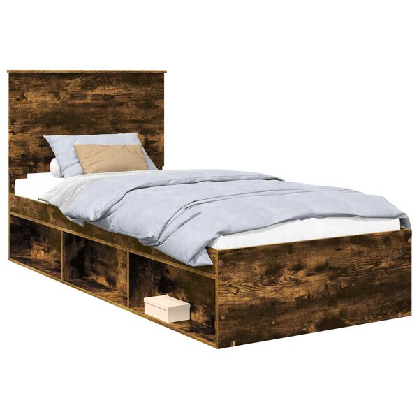 vidaXL Cadre de lit Ch&ecirc;ne fum&eacute; 75 x 190 cm Bois de pin massif