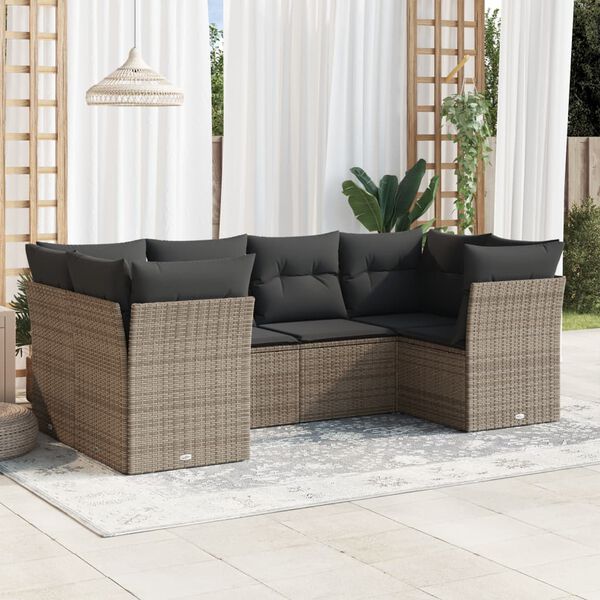 vidaXL Salon de jardin 6 pcs avec coussins gris r&eacute;sine tress&eacute;e