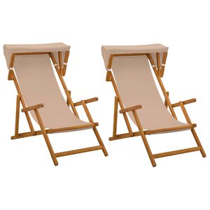 vidaXL Chaise Longue 2 pc 3 Position Bois d'eucalyptus massif Taupe