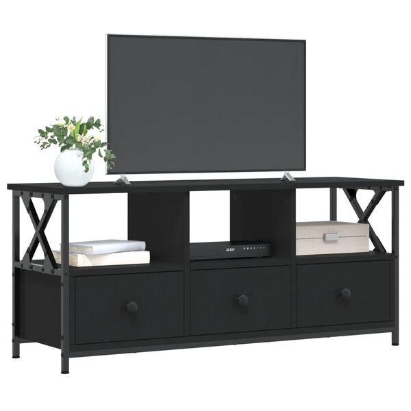 vidaXL Meuble TV noir 102x33x45 cm bois d'ing&eacute;nierie et fer