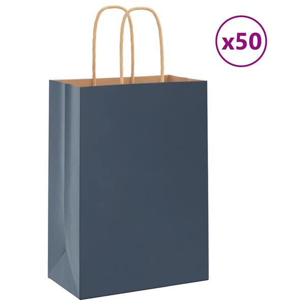 vidaXL Sacs en papier 50 pcs avec poign&eacute;es bleu 15x8x21 cm