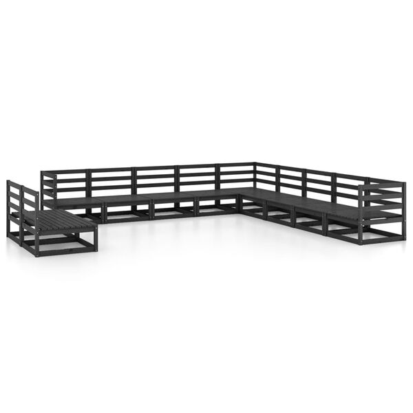 vidaXL Salon de jardin 11 pcs noir bois de pin massif