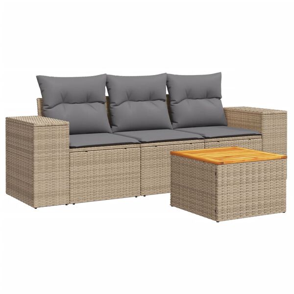 vidaXL Salon de jardin avec coussins 4 pcs beige r&eacute;sine tress&eacute;e