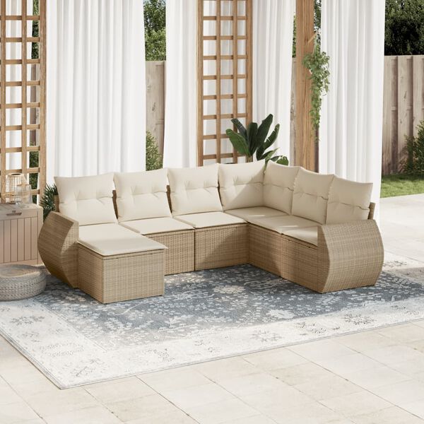 vidaXL Salon de jardin avec coussins 7 pcs beige r&eacute;sine tress&eacute;e