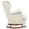 vidaXL Fauteuil &agrave; bascule &agrave; oreilles en velours cr&egrave;me bois massif