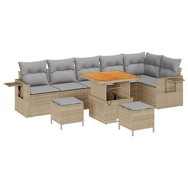 vidaXL Ensemble de canap&eacute; de jardin 9 pcs Beige polyrotin
