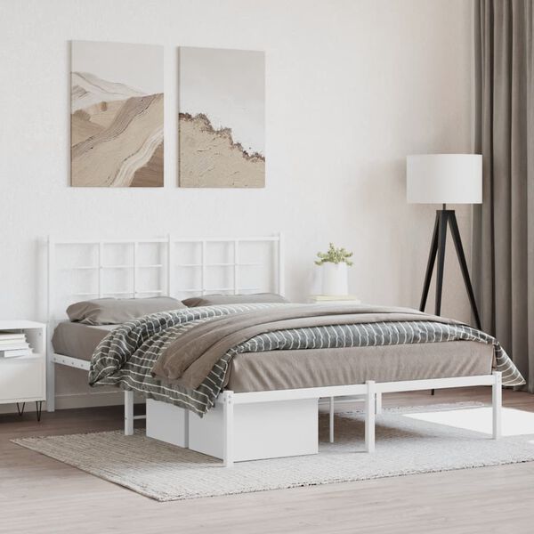 vidaXL Cadre de lit m&eacute;tal sans matelas et t&ecirc;te de lit blanc 140x200 cm
