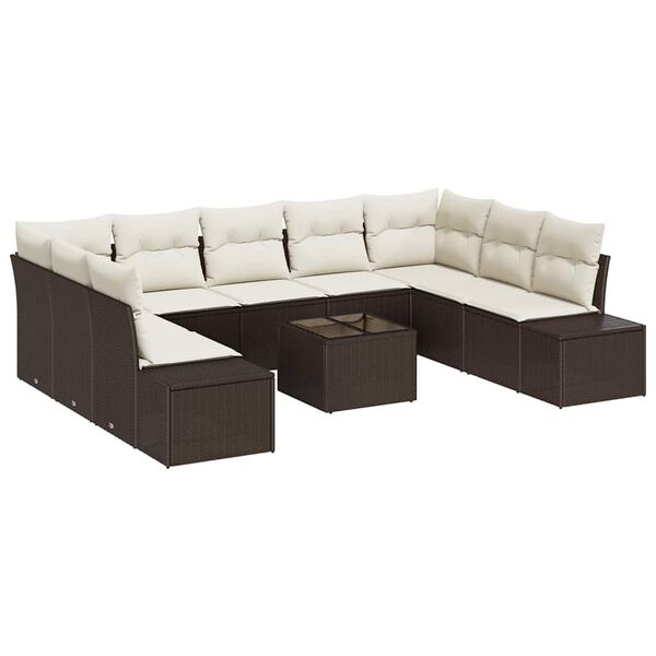 vidaXL Ensemble de canap&eacute; de jardin 10 pcs Marron polyrotin
