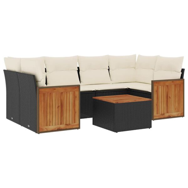 vidaXL Salon de jardin 7 pcs avec coussins noir r&eacute;sine tress&eacute;e