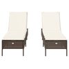 vidaXL Chaises longues avec coussins lot de 2 marron r&eacute;sine tress&eacute;e