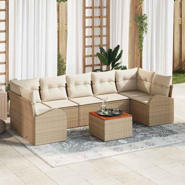 vidaXL Ensemble de canap&eacute; de jardin avec coussin 8 pcs Beige polyrotin