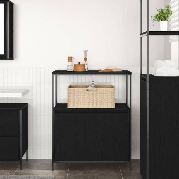vidaXL Meuble de salle de bain avec &eacute;tag&egrave;res ch&ecirc;ne noir 76,5x35x95 cm
