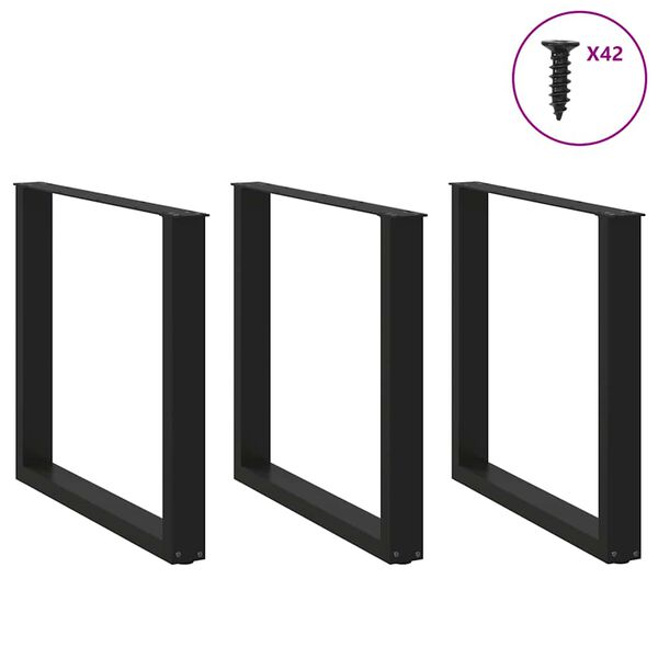 vidaXL Pieds de table &agrave; manger en U, 3 pi&egrave;ces, noir, 80 x (72-73) cm, acier