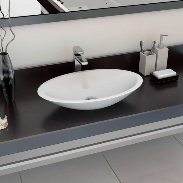vidaXL Lavabo 59,3x35,1x10,7 cm Fonte min&eacute;rale/marbre Blanc