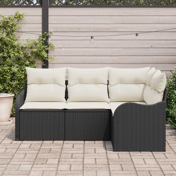 vidaXL Ensemble de canap&eacute; de jardin avec stockage 4 pcs Noir polyrotin