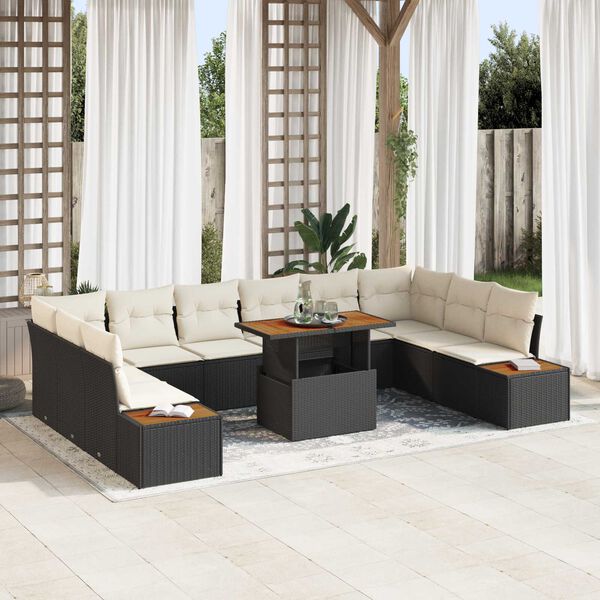 vidaXL Ensemble de salle &agrave; manger pour jardin 11 pcs Noir et Beige