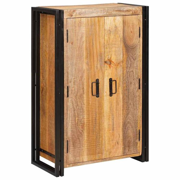 vidaXL Highboard avec portes Bois de mangue massif et brut et m&eacute;tal